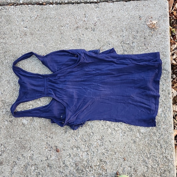 Navy Blue Lace Ruffle Racerback Tank XS - Picture 3 of 6